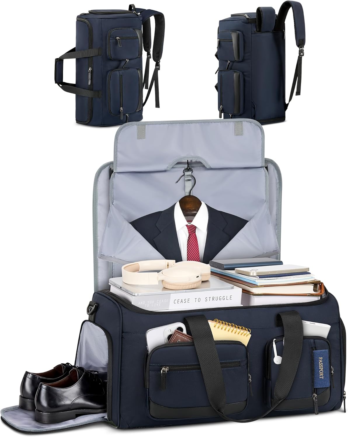 Convertible Garment Bags for Travel, 45L Garment Duffle bag for Hanging Clothes, 3 in 1 Suit Travel Bag for Business Trips with Shoulder Strap, Carry On Suit Luggage for Men Women, Black