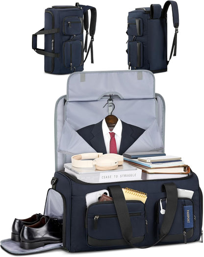 Convertible Garment Bags for Travel, 45L Garment Duffle bag for Hanging Clothes, 3 in 1 Suit Travel Bag for Business Trips with Shoulder Strap, Carry On Suit Luggage for Men Women, Black
