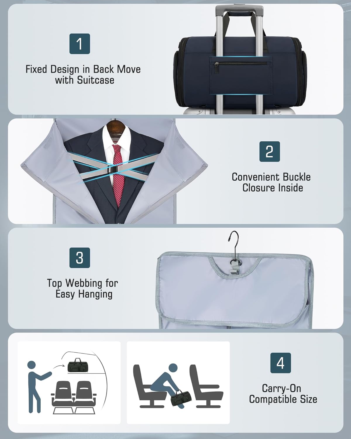 Convertible Garment Bags for Travel, 45L Garment Duffle bag for Hanging Clothes, 3 in 1 Suit Travel Bag for Business Trips with Shoulder Strap, Carry On Suit Luggage for Men Women, Black