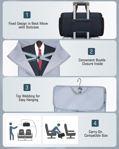 Convertible Garment Bags for Travel, 45L Garment Duffle bag for Hanging Clothes, 3 in 1 Suit Travel Bag for Business Trips with Shoulder Strap, Carry On Suit Luggage for Men Women, Black