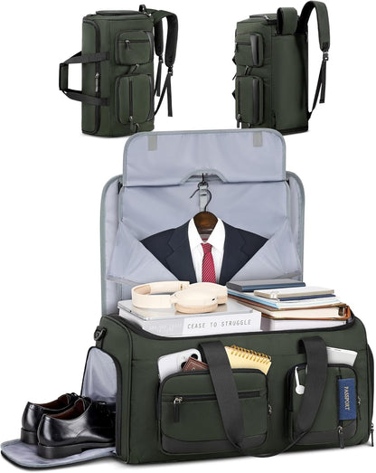 Convertible Garment Bags for Travel, 45L Garment Duffle bag for Hanging Clothes, 3 in 1 Suit Travel Bag for Business Trips with Shoulder Strap, Carry On Suit Luggage for Men Women, Black