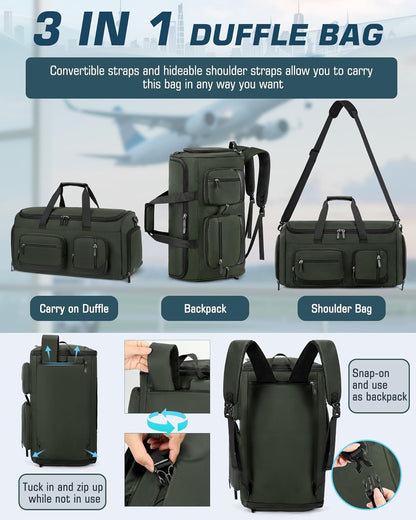 Convertible Garment Bags for Travel, 45L Garment Duffle bag for Hanging Clothes, 3 in 1 Suit Travel Bag for Business Trips with Shoulder Strap, Carry On Suit Luggage for Men Women, Black