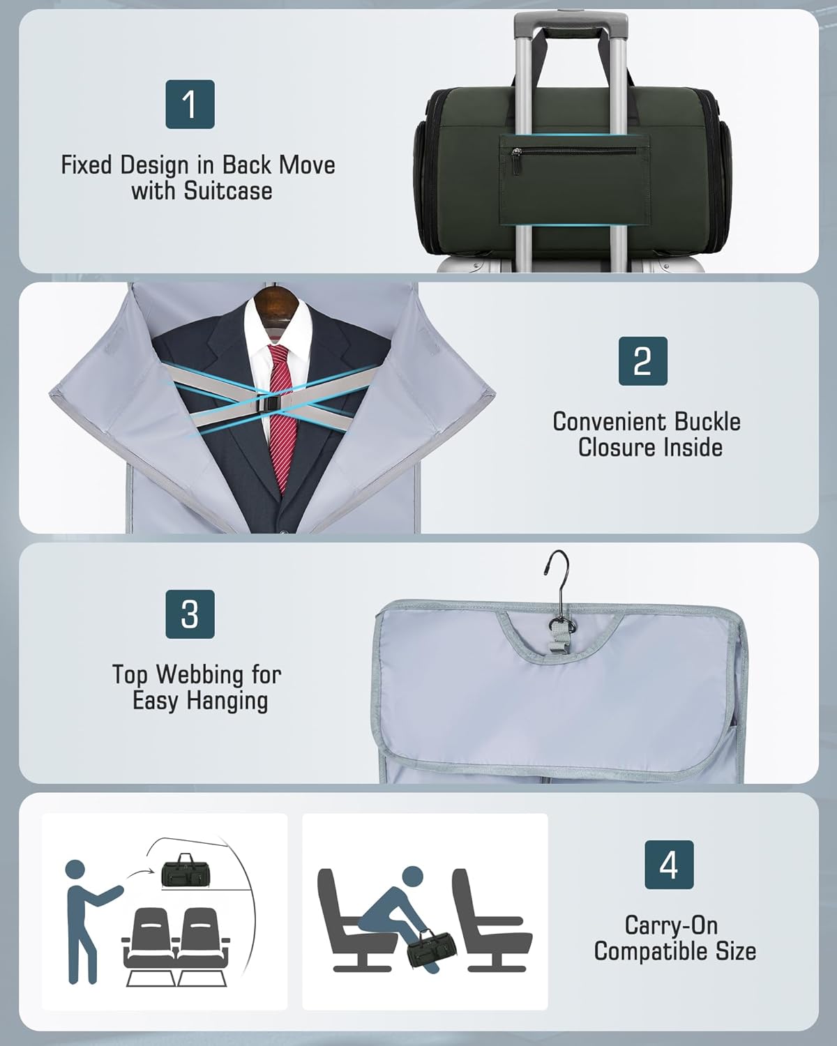 Convertible Garment Bags for Travel, 45L Garment Duffle bag for Hanging Clothes, 3 in 1 Suit Travel Bag for Business Trips with Shoulder Strap, Carry On Suit Luggage for Men Women, Black