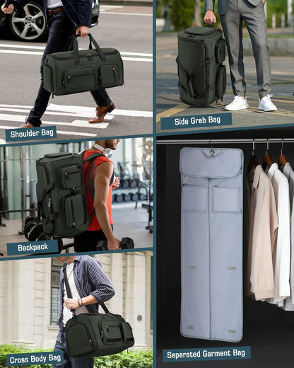Convertible Garment Bags for Travel, 45L Garment Duffle bag for Hanging Clothes, 3 in 1 Suit Travel Bag for Business Trips with Shoulder Strap, Carry On Suit Luggage for Men Women, Black