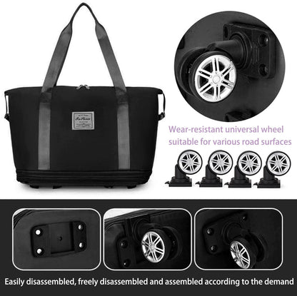 Rolling Duffel Bag with Wheels, Expandable Large Travel Luggage Lightweight & Durable Foldable Carry-On Bag with Removable Wheels for Shopping, Gym, Camping and Trave (Purple)