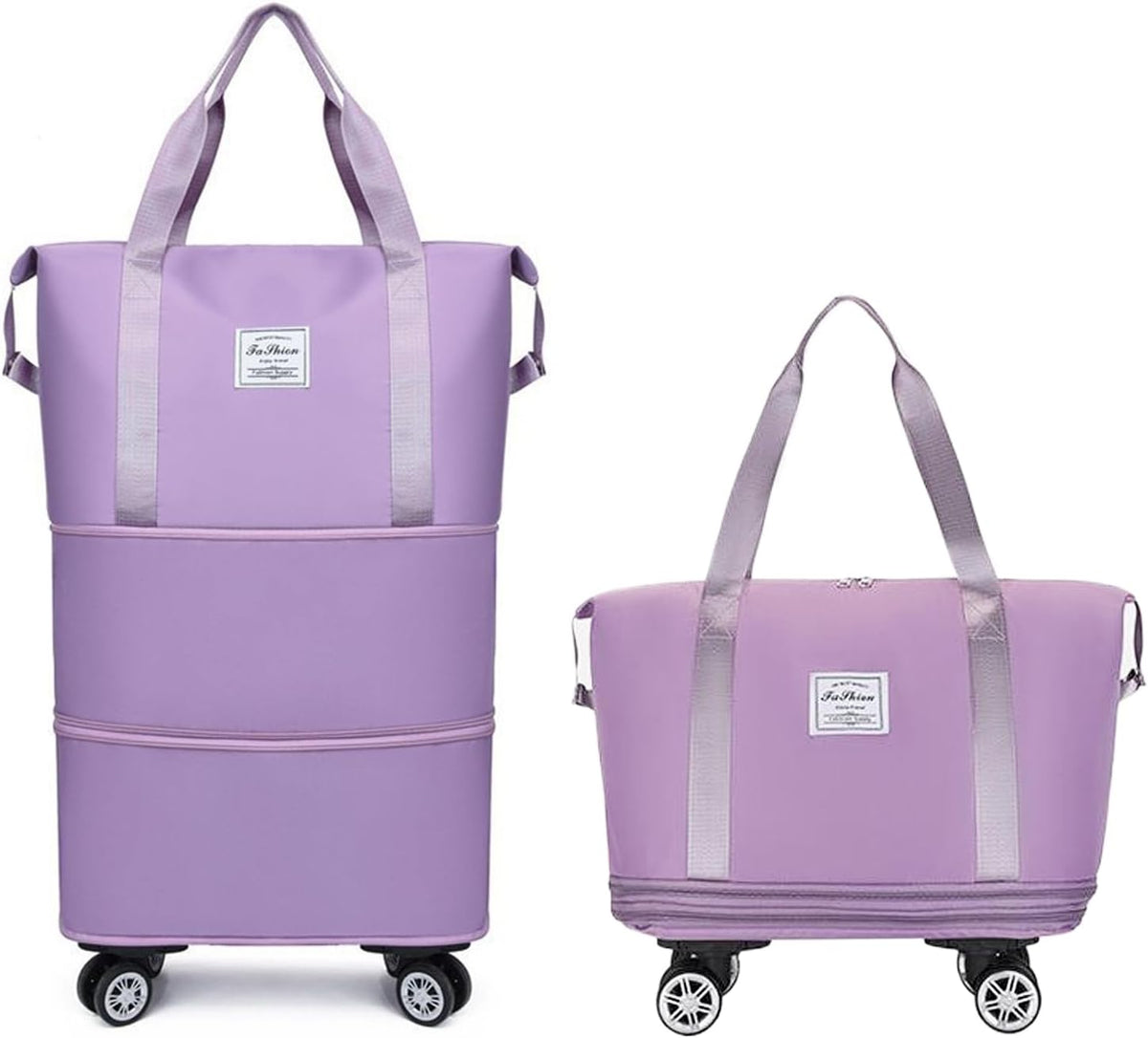 Rolling Duffel Bag with Wheels, Expandable Large Travel Luggage Lightweight & Durable Foldable Carry-On Bag with Removable Wheels for Shopping, Gym, Camping and Trave (Purple)