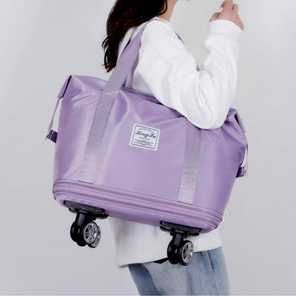 Rolling Duffel Bag with Wheels, Expandable Large Travel Luggage Lightweight & Durable Foldable Carry-On Bag with Removable Wheels for Shopping, Gym, Camping and Trave (Purple)