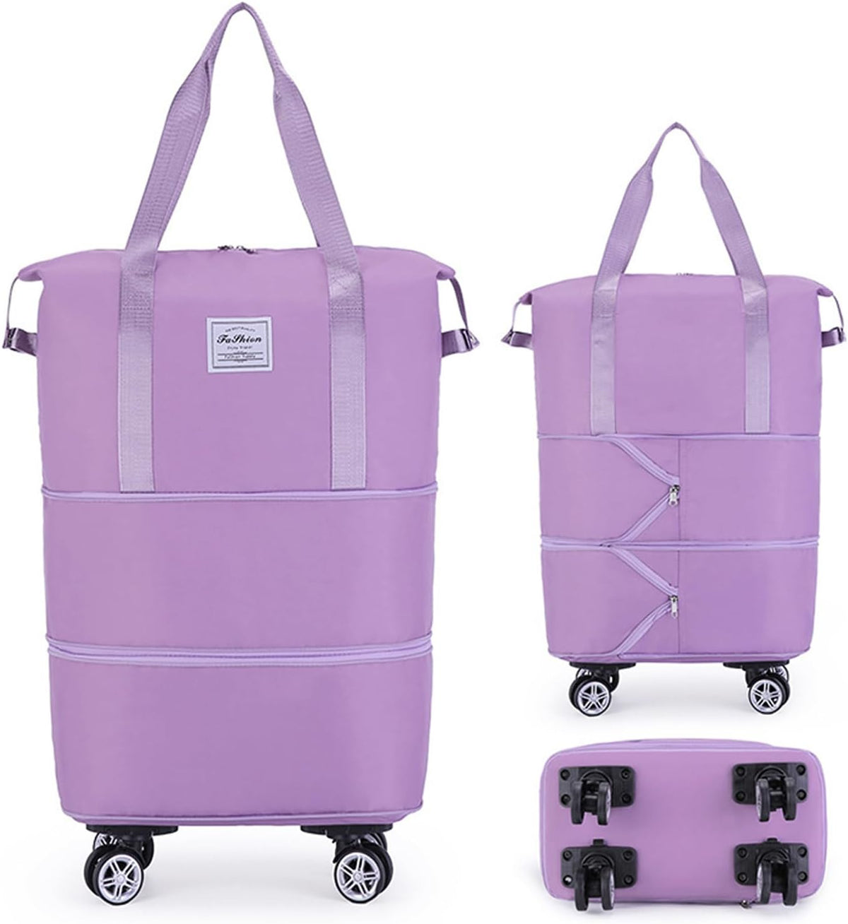 Rolling Duffel Bag with Wheels, Expandable Large Travel Luggage Lightweight & Durable Foldable Carry-On Bag with Removable Wheels for Shopping, Gym, Camping and Trave (Purple)