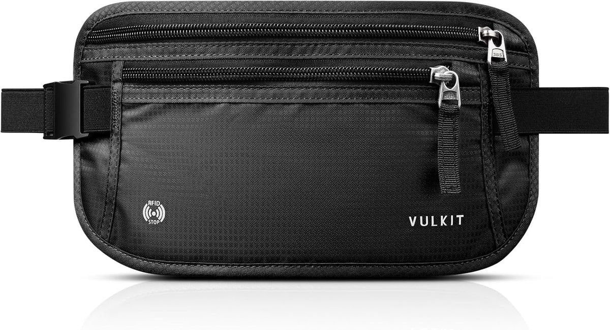 Money Belt for Travel, Hidden Passport Holder, Anti-Theft Travel Wallet Under Clothes, RFID Blocking Waist Pouch, Undercover Fanny Pack, Carbon Black