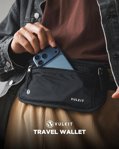 Money Belt for Travel, Hidden Passport Holder, Anti-Theft Travel Wallet Under Clothes, RFID Blocking Waist Pouch, Undercover Fanny Pack, Carbon Black