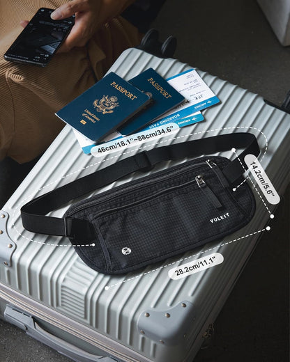 Money Belt for Travel, Hidden Passport Holder, Anti-Theft Travel Wallet Under Clothes, RFID Blocking Waist Pouch, Undercover Fanny Pack, Carbon Black