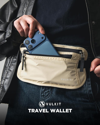 Money Belt for Travel, Hidden Passport Holder, Anti-Theft Travel Wallet Under Clothes, RFID Blocking Waist Pouch, Undercover Fanny Pack, Carbon Black