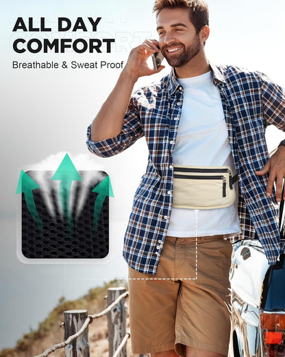 Money Belt for Travel, Hidden Passport Holder, Anti-Theft Travel Wallet Under Clothes, RFID Blocking Waist Pouch, Undercover Fanny Pack, Carbon Black