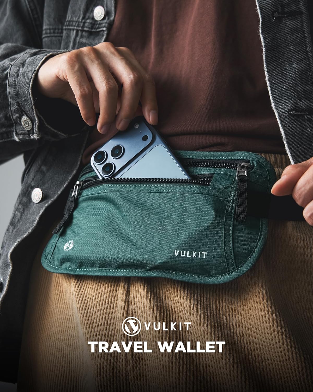 Money Belt for Travel, Hidden Passport Holder, Anti-Theft Travel Wallet Under Clothes, RFID Blocking Waist Pouch, Undercover Fanny Pack, Carbon Black