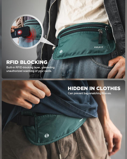 Money Belt for Travel, Hidden Passport Holder, Anti-Theft Travel Wallet Under Clothes, RFID Blocking Waist Pouch, Undercover Fanny Pack, Carbon Black