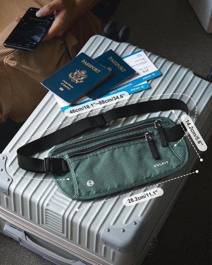 Money Belt for Travel, Hidden Passport Holder, Anti-Theft Travel Wallet Under Clothes, RFID Blocking Waist Pouch, Undercover Fanny Pack, Carbon Black