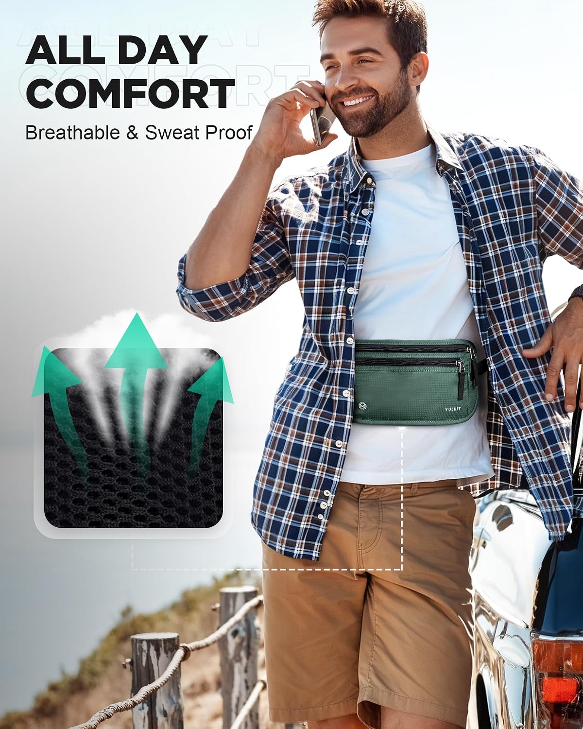 Money Belt for Travel, Hidden Passport Holder, Anti-Theft Travel Wallet Under Clothes, RFID Blocking Waist Pouch, Undercover Fanny Pack, Carbon Black