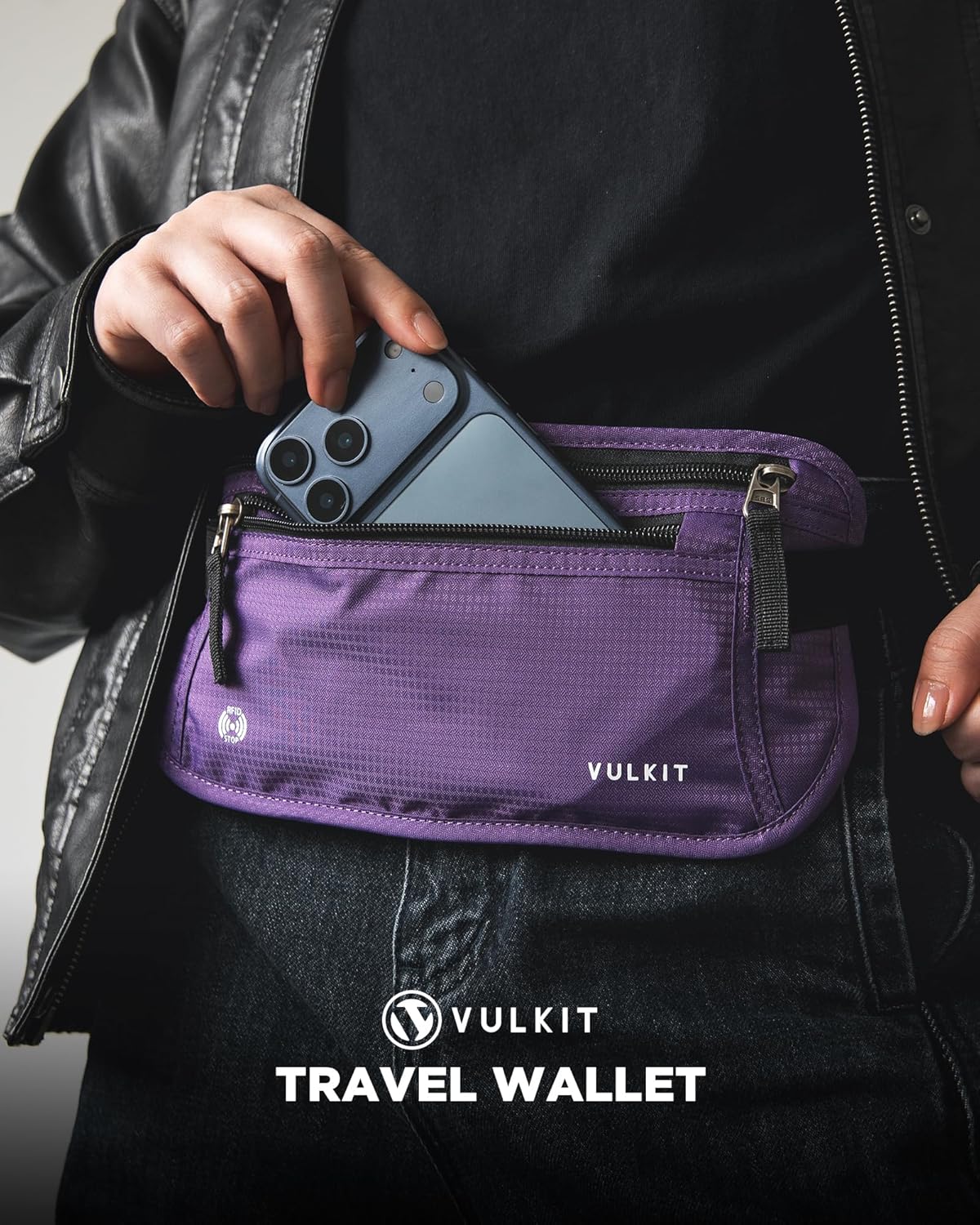 Money Belt for Travel, Hidden Passport Holder, Anti-Theft Travel Wallet Under Clothes, RFID Blocking Waist Pouch, Undercover Fanny Pack, Carbon Black