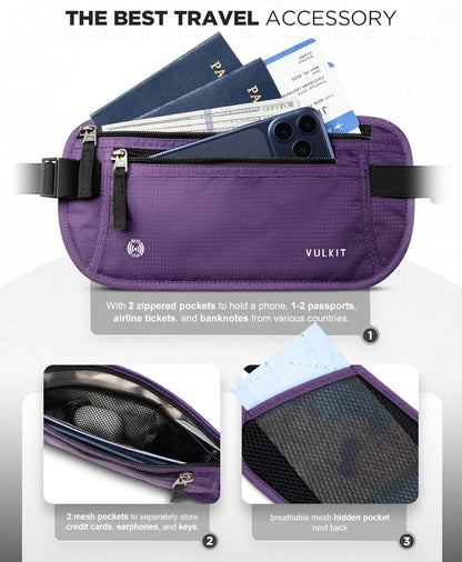 Money Belt for Travel, Hidden Passport Holder, Anti-Theft Travel Wallet Under Clothes, RFID Blocking Waist Pouch, Undercover Fanny Pack, Carbon Black
