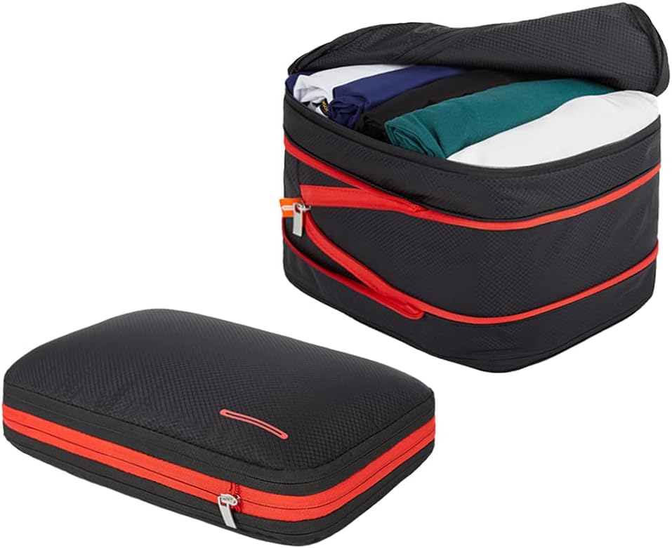 Waterproof Compression Packing Cubes 5/6/8 sets, Large Travel Packing organizers for Carry on Luggage, 2 Sides Expandable Storage Bags (Blue Red, 9L)