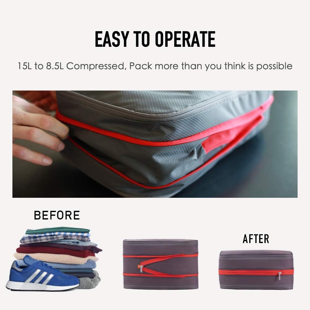 Waterproof Compression Packing Cubes 5/6/8 sets, Large Travel Packing organizers for Carry on Luggage, 2 Sides Expandable Storage Bags (Blue Red, 9L)