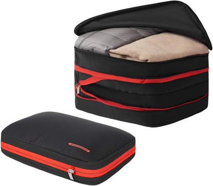 Waterproof Compression Packing Cubes 5/6/8 sets, Large Travel Packing organizers for Carry on Luggage, 2 Sides Expandable Storage Bags (Blue Red, 9L)