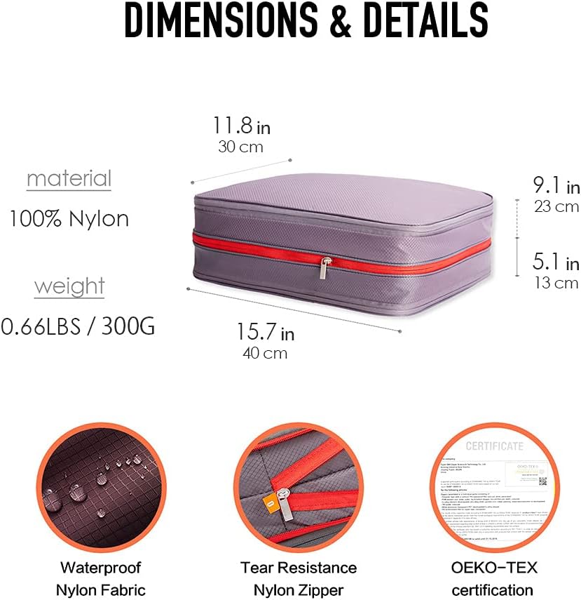 Waterproof Compression Packing Cubes 5/6/8 sets, Large Travel Packing organizers for Carry on Luggage, 2 Sides Expandable Storage Bags (Blue Red, 9L)