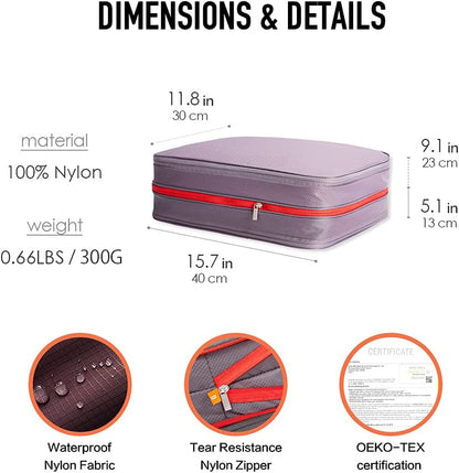 Waterproof Compression Packing Cubes 5/6/8 sets, Large Travel Packing organizers for Carry on Luggage, 2 Sides Expandable Storage Bags (Blue Red, 9L)