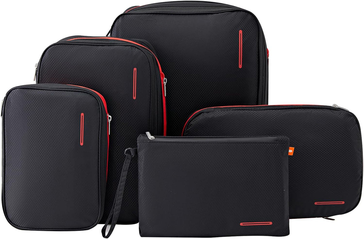 Waterproof Compression Packing Cubes 5/6/8 sets, Large Travel Packing organizers for Carry on Luggage, 2 Sides Expandable Storage Bags (Blue Red, 9L)
