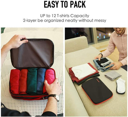Waterproof Compression Packing Cubes 5/6/8 sets, Large Travel Packing organizers for Carry on Luggage, 2 Sides Expandable Storage Bags (Blue Red, 9L)