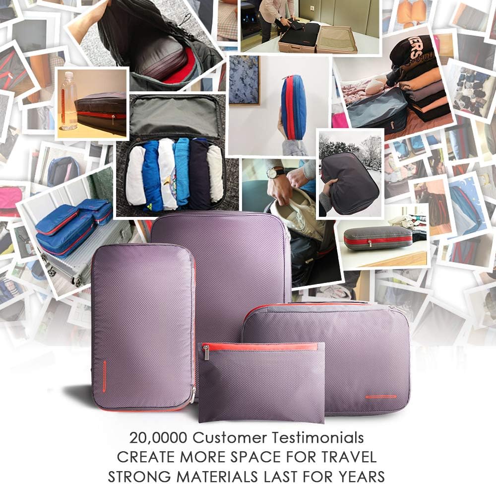 Waterproof Compression Packing Cubes 5/6/8 sets, Large Travel Packing organizers for Carry on Luggage, 2 Sides Expandable Storage Bags (Blue Red, 9L)
