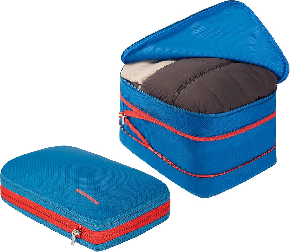 Waterproof Compression Packing Cubes 5/6/8 sets, Large Travel Packing organizers for Carry on Luggage, 2 Sides Expandable Storage Bags (Blue Red, 9L)