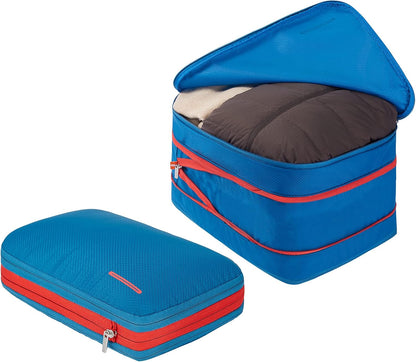 Waterproof Compression Packing Cubes 5/6/8 sets, Large Travel Packing organizers for Carry on Luggage, 2 Sides Expandable Storage Bags (Blue Red, 9L)