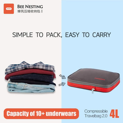 Waterproof Compression Packing Cubes 5/6/8 sets, Large Travel Packing organizers for Carry on Luggage, 2 Sides Expandable Storage Bags (Blue Red, 9L)