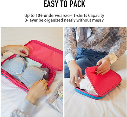 Waterproof Compression Packing Cubes 5/6/8 sets, Large Travel Packing organizers for Carry on Luggage, 2 Sides Expandable Storage Bags (Blue Red, 9L)