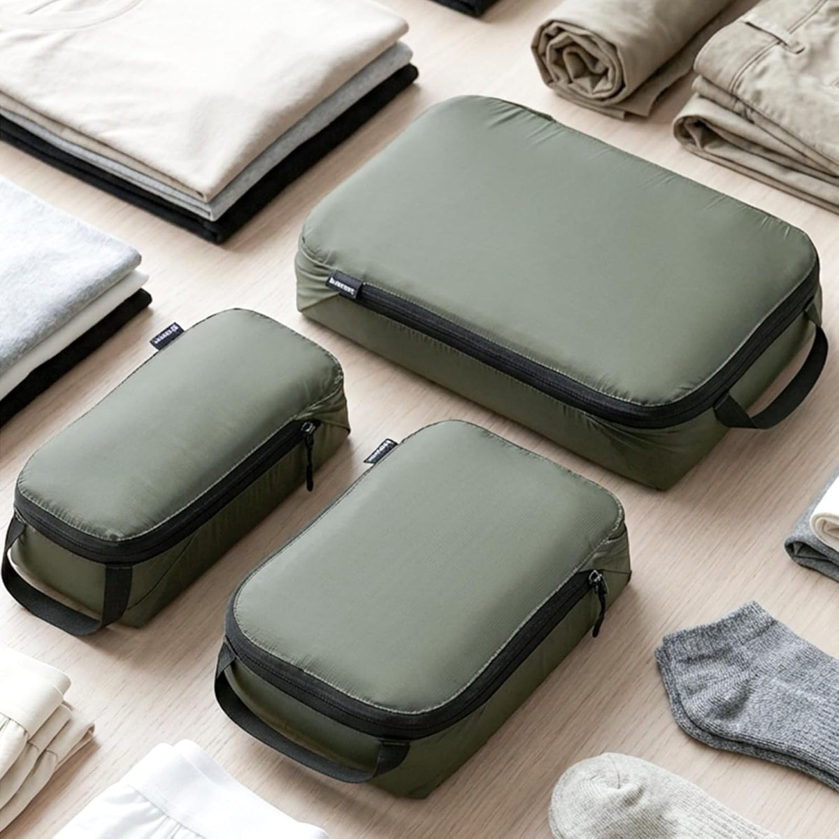 Waterproof Compression Packing Cubes 5/6/8 sets, Large Travel Packing organizers for Carry on Luggage, 2 Sides Expandable Storage Bags (Blue Red, 9L)