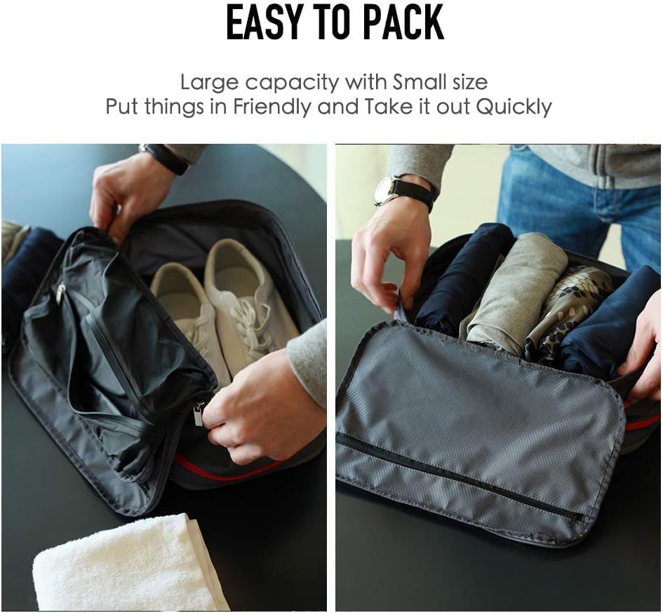 Waterproof Compression Packing Cubes 5/6/8 sets, Large Travel Packing organizers for Carry on Luggage, 2 Sides Expandable Storage Bags (Blue Red, 9L)