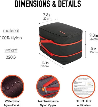Waterproof Compression Packing Cubes 5/6/8 sets, Large Travel Packing organizers for Carry on Luggage, 2 Sides Expandable Storage Bags (Blue Red, 9L)