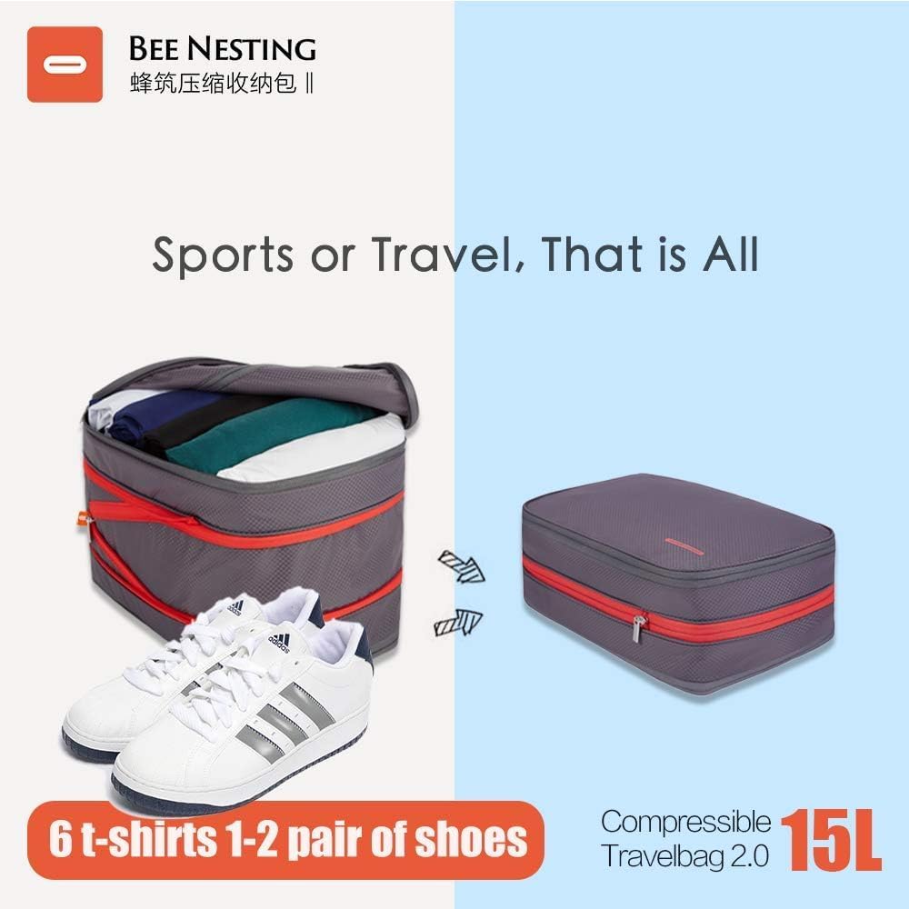 Waterproof Compression Packing Cubes 5/6/8 sets, Large Travel Packing organizers for Carry on Luggage, 2 Sides Expandable Storage Bags (Blue Red, 9L)