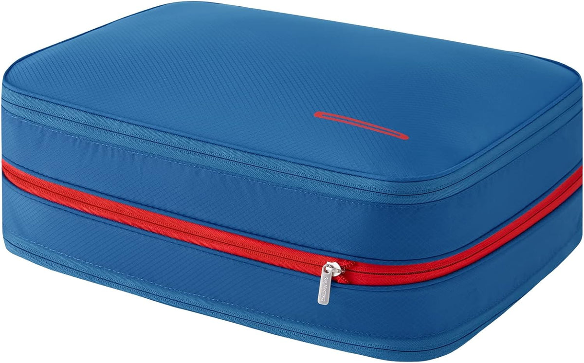 Waterproof Compression Packing Cubes 5/6/8 sets, Large Travel Packing organizers for Carry on Luggage, 2 Sides Expandable Storage Bags (Blue Red, 9L)