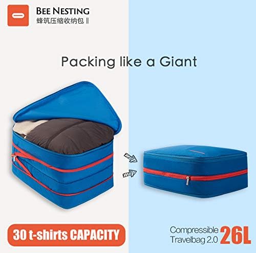 Waterproof Compression Packing Cubes 5/6/8 sets, Large Travel Packing organizers for Carry on Luggage, 2 Sides Expandable Storage Bags (Blue Red, 9L)
