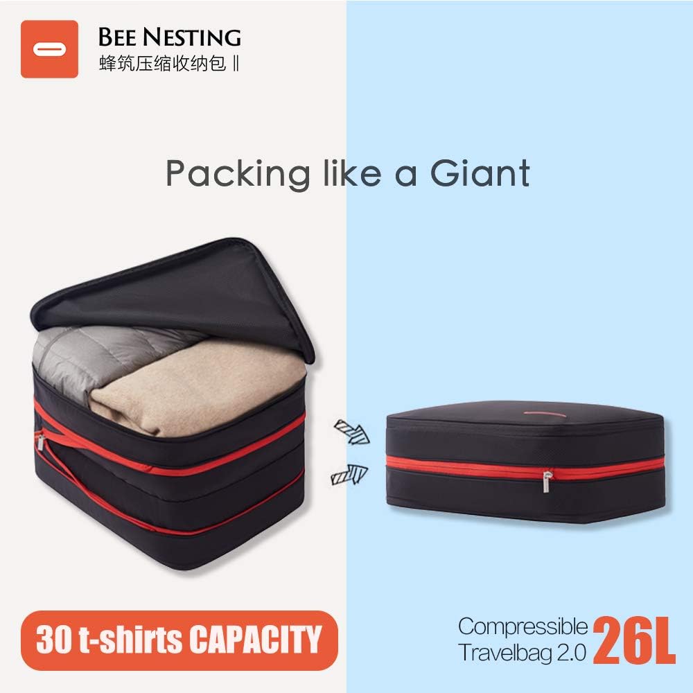 Waterproof Compression Packing Cubes 5/6/8 sets, Large Travel Packing organizers for Carry on Luggage, 2 Sides Expandable Storage Bags (Blue Red, 9L)