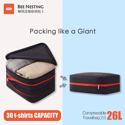 Waterproof Compression Packing Cubes 5/6/8 sets, Large Travel Packing organizers for Carry on Luggage, 2 Sides Expandable Storage Bags (Blue Red, 9L)