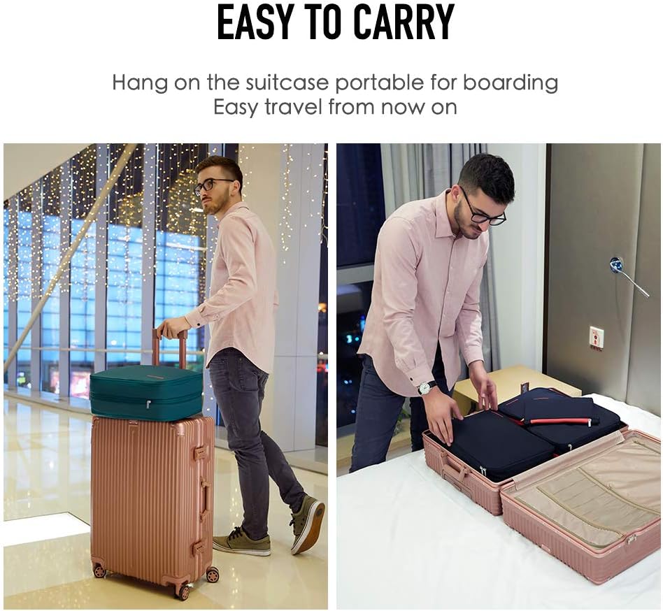Waterproof Compression Packing Cubes 5/6/8 sets, Large Travel Packing organizers for Carry on Luggage, 2 Sides Expandable Storage Bags (Blue Red, 9L)