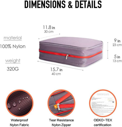 Waterproof Compression Packing Cubes 5/6/8 sets, Large Travel Packing organizers for Carry on Luggage, 2 Sides Expandable Storage Bags (Blue Red, 9L)