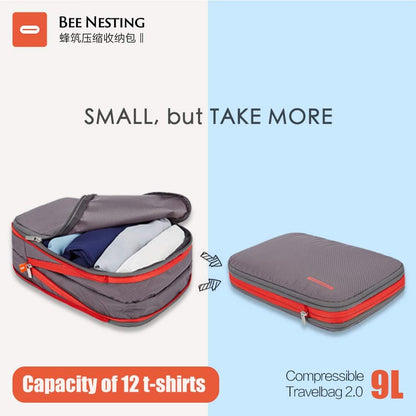 Waterproof Compression Packing Cubes 5/6/8 sets, Large Travel Packing organizers for Carry on Luggage, 2 Sides Expandable Storage Bags (Blue Red, 9L)