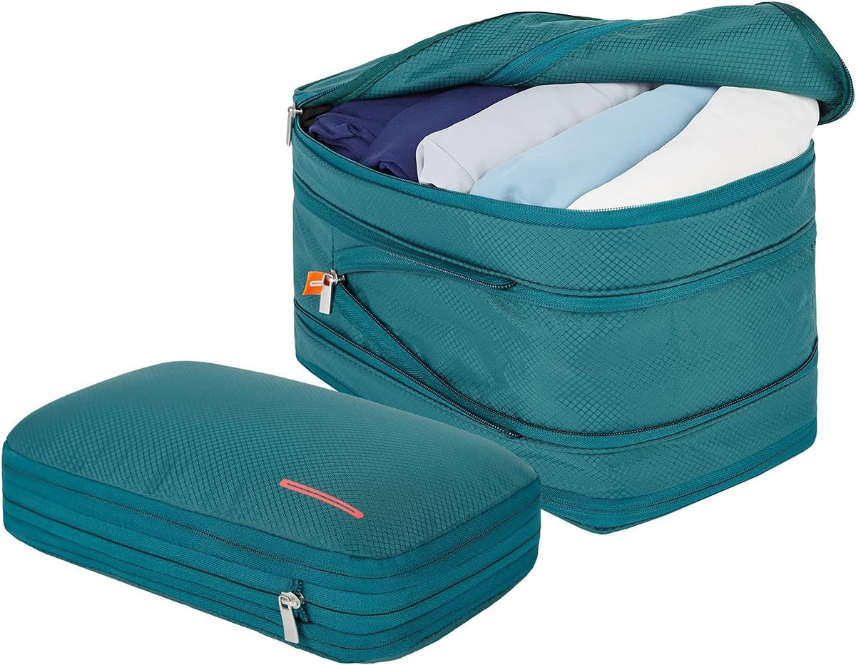 Waterproof Compression Packing Cubes 5/6/8 sets, Large Travel Packing organizers for Carry on Luggage, 2 Sides Expandable Storage Bags (Blue Red, 9L)