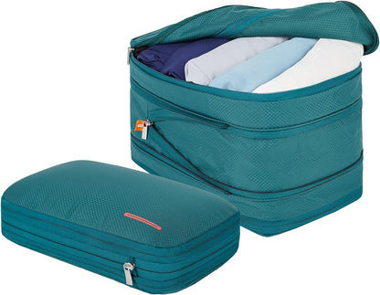 Waterproof Compression Packing Cubes 5/6/8 sets, Large Travel Packing organizers for Carry on Luggage, 2 Sides Expandable Storage Bags (Blue Red, 9L)