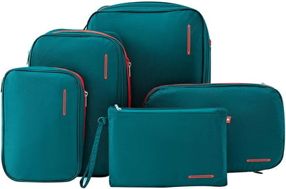 Waterproof Compression Packing Cubes 5/6/8 sets, Large Travel Packing organizers for Carry on Luggage, 2 Sides Expandable Storage Bags (Blue Red, 9L)