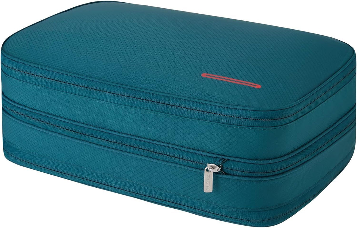 Waterproof Compression Packing Cubes 5/6/8 sets, Large Travel Packing organizers for Carry on Luggage, 2 Sides Expandable Storage Bags (Blue Red, 9L)
